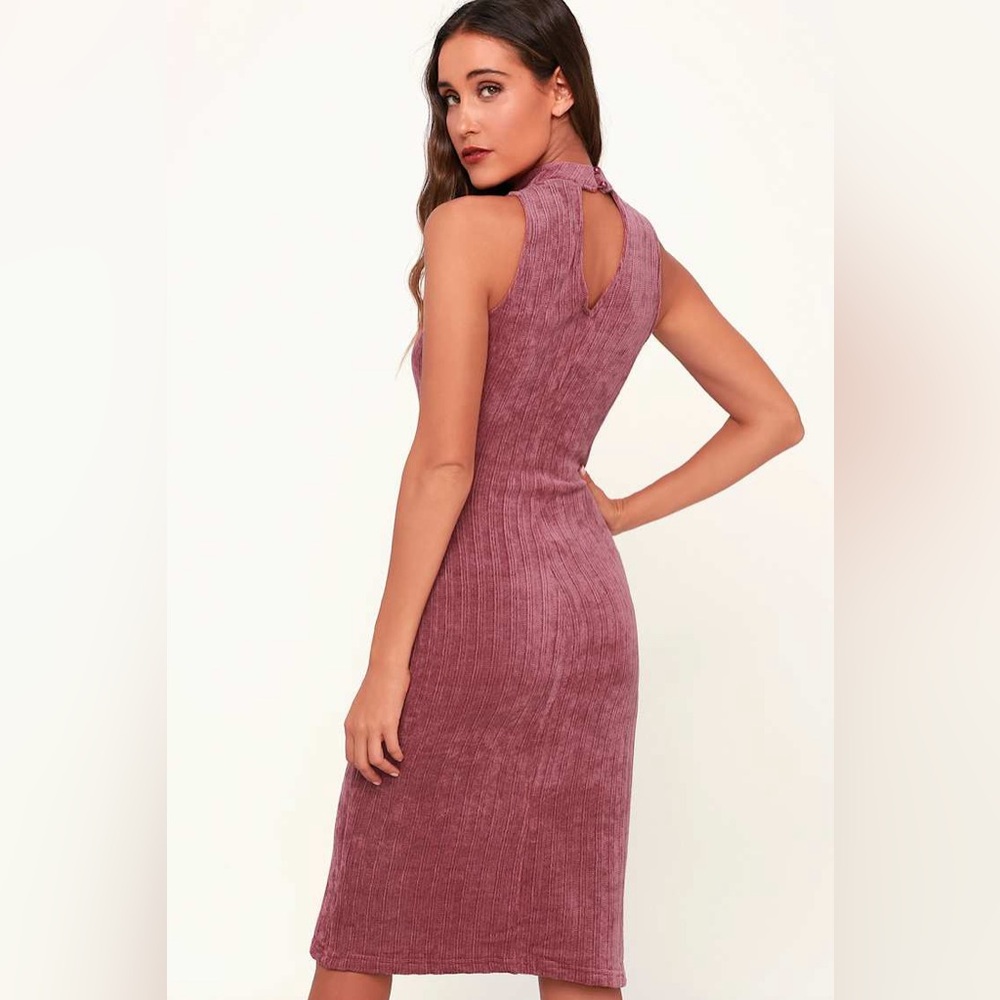 💋 LULUs Hello Cozy Mauve Pink Chenille Mock Neck Sweater Dress. Size MEDIUM - Picture 2 of 7